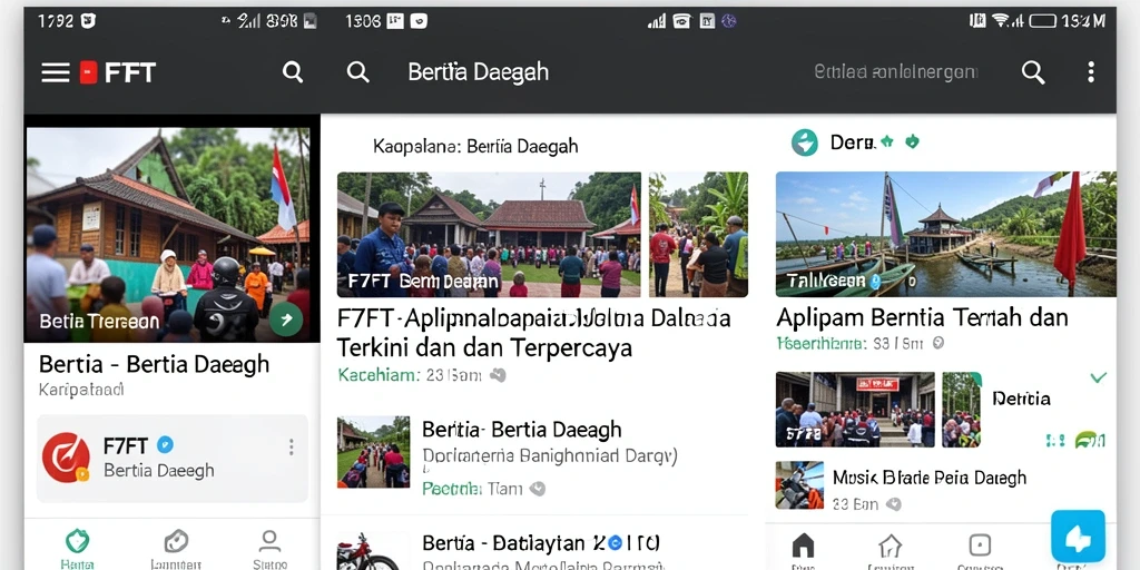 Antarmuka aplikasi F7F7 menampilkan berita daerah terbaru.