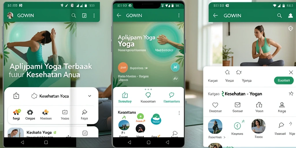 Tampilan antarmuka aplikasi GOWIN dengan fitur yoga dan meditasi.
