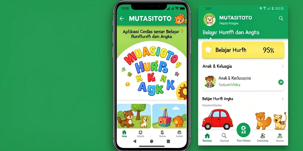 Tampilan antarmuka MUTASITOTO yang ceria dan interaktif untuk belajar huruf dan angka.