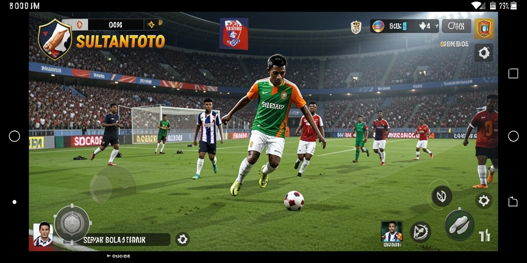 Tampilan antarmuka game Sepak Bola yang menarik dan interaktif.